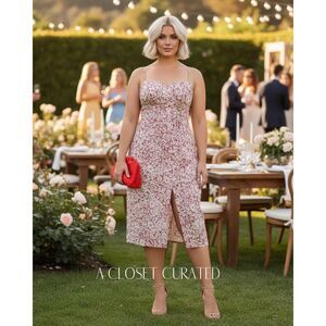 Anthropologie Slim Scalloped Midi Corset Dress 16 Red NWT